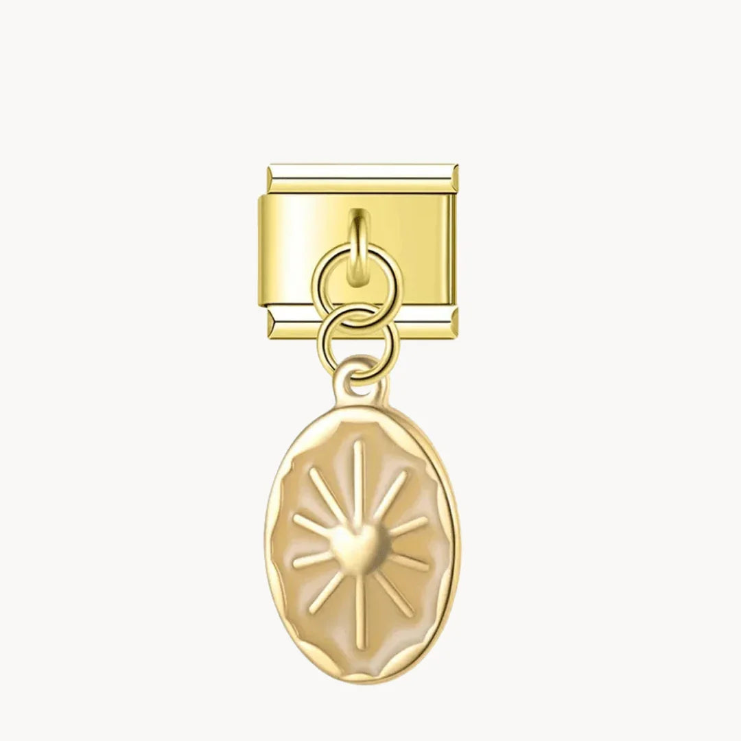 Pendentif beige motif soleil - doré