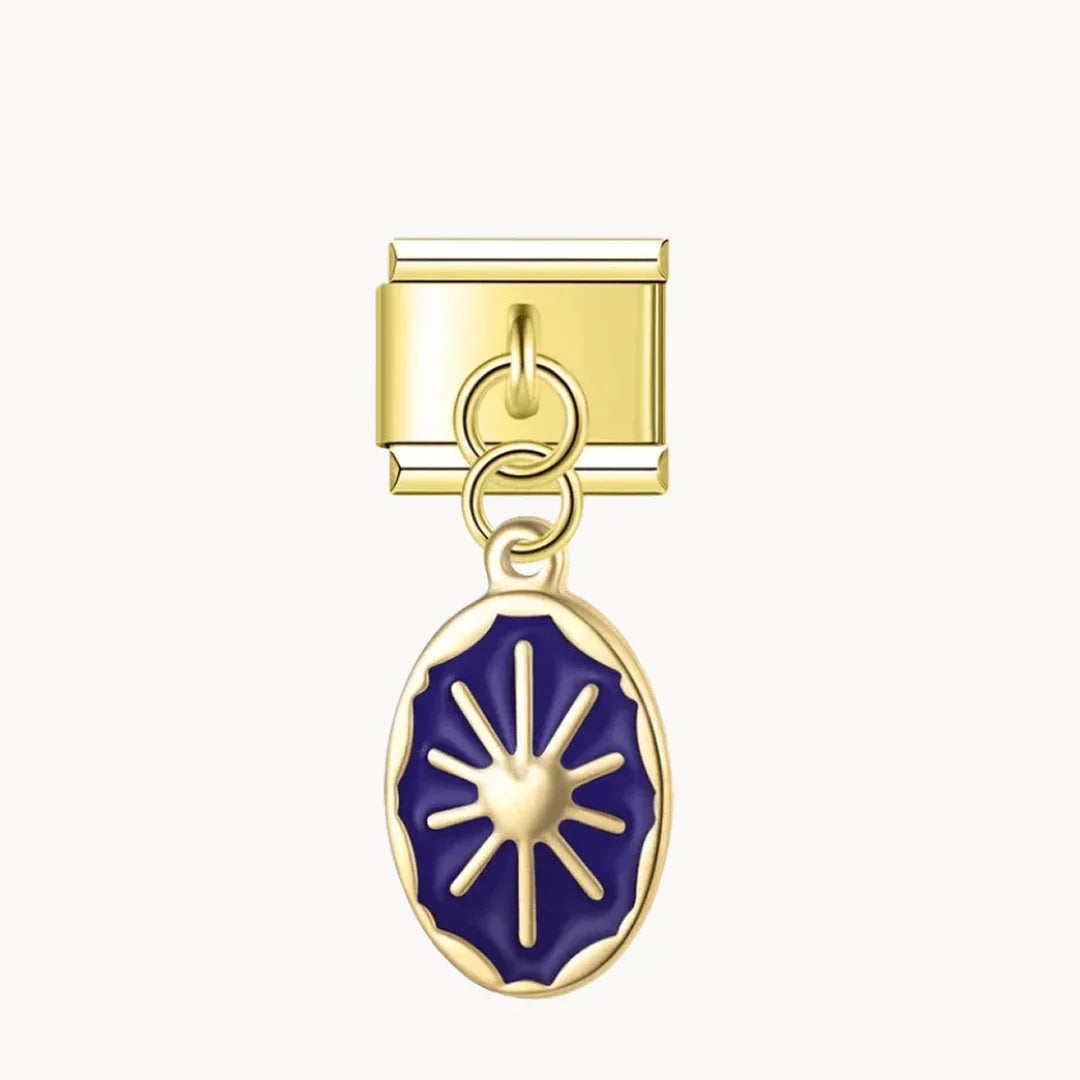 Pendentif bleu motif soleil - doré