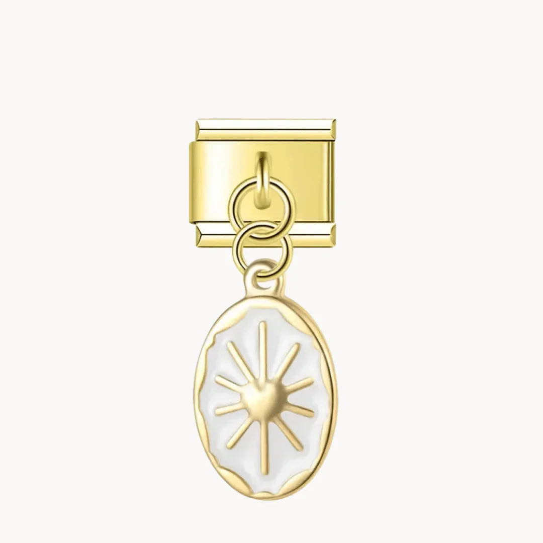 Pendentif blanc motif soleil - doré